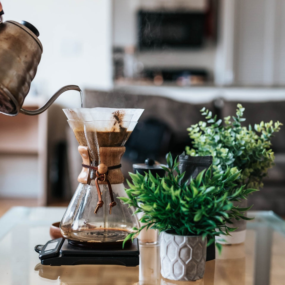 Brewing coffee using the pour over method.