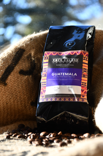 Rock Island Roastery coffee. Coffee bag for Guatemala beans.