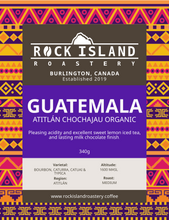 Load image into Gallery viewer, Rock Island Roastery coffee. Coffee bag label for Guatemala beans.
