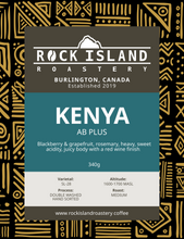 Load image into Gallery viewer, Rock Island Roastery coffee. Coffee bag label for Kenya beans.
